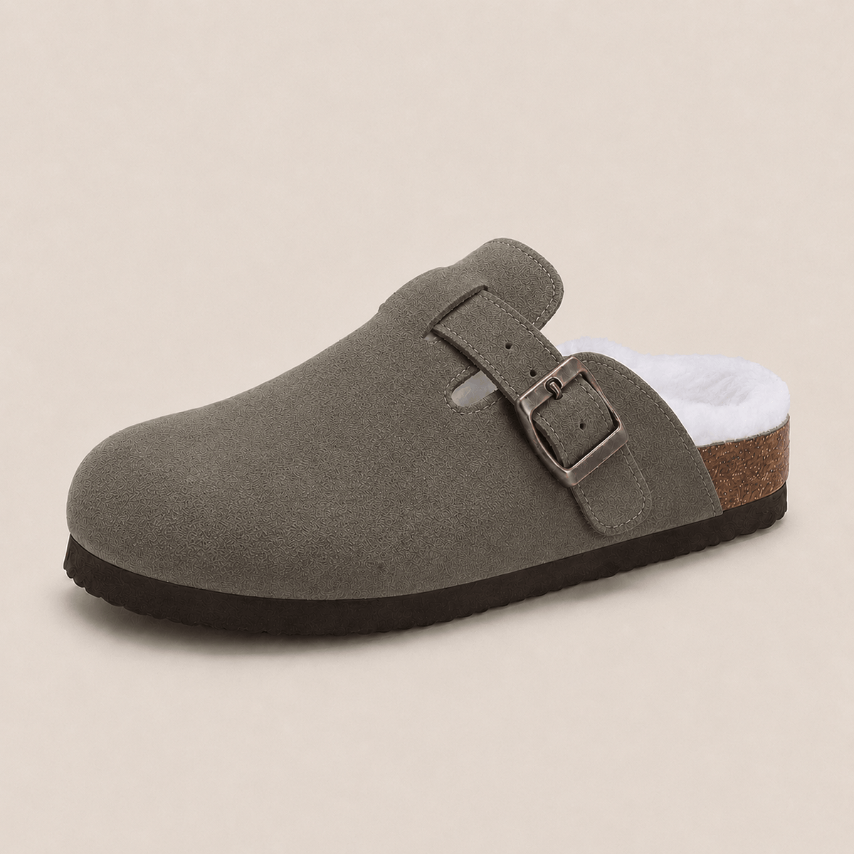 The Faux Fur-Lined Suede Clog