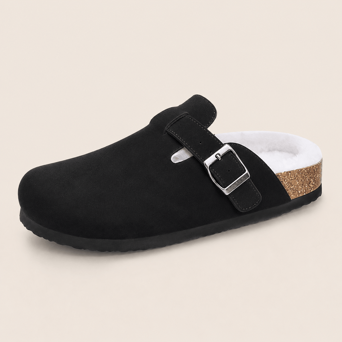 The Faux Fur-Lined Suede Clog