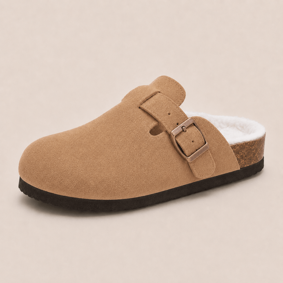 The Faux Fur-Lined Suede Clog
