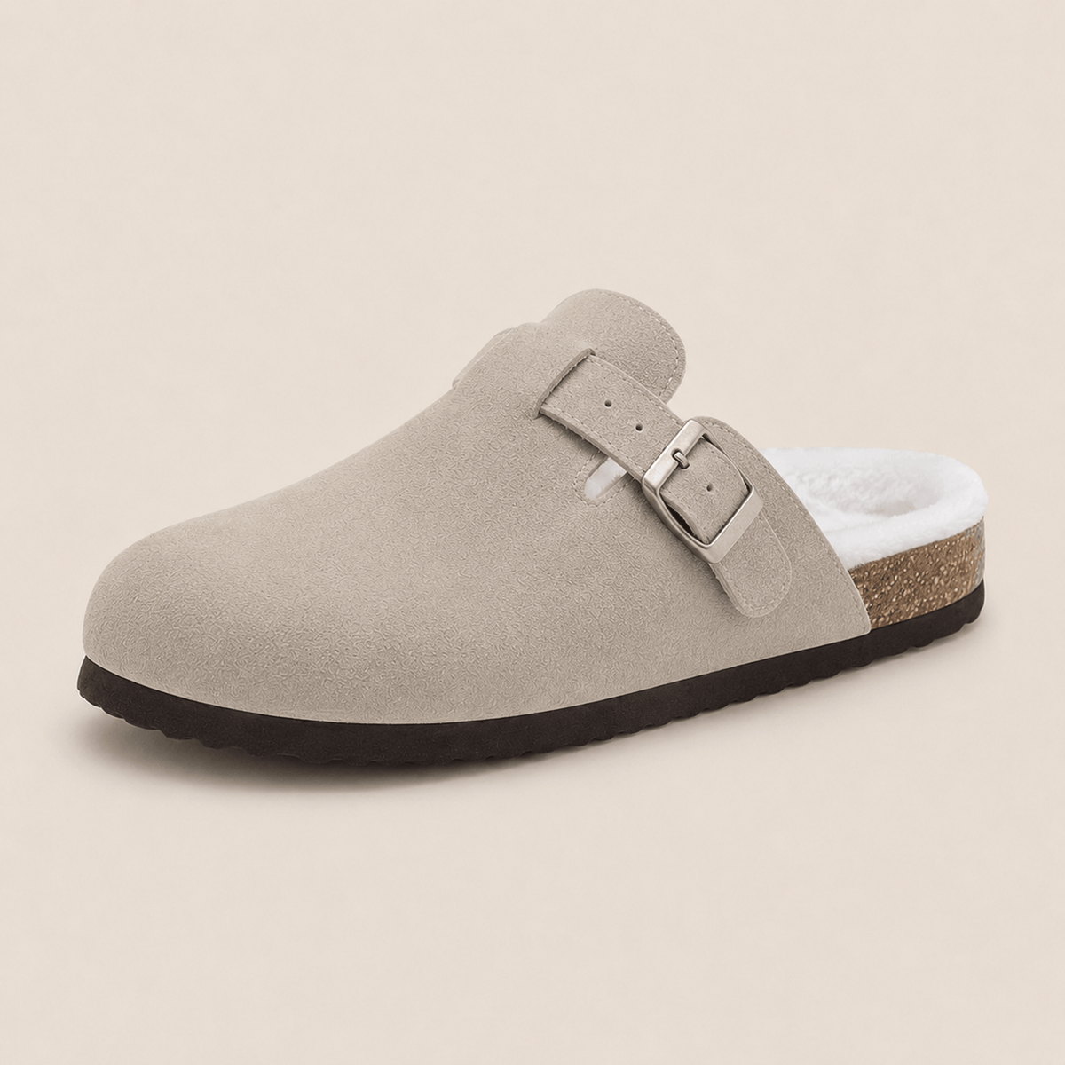 The Faux Fur-Lined Suede Clog