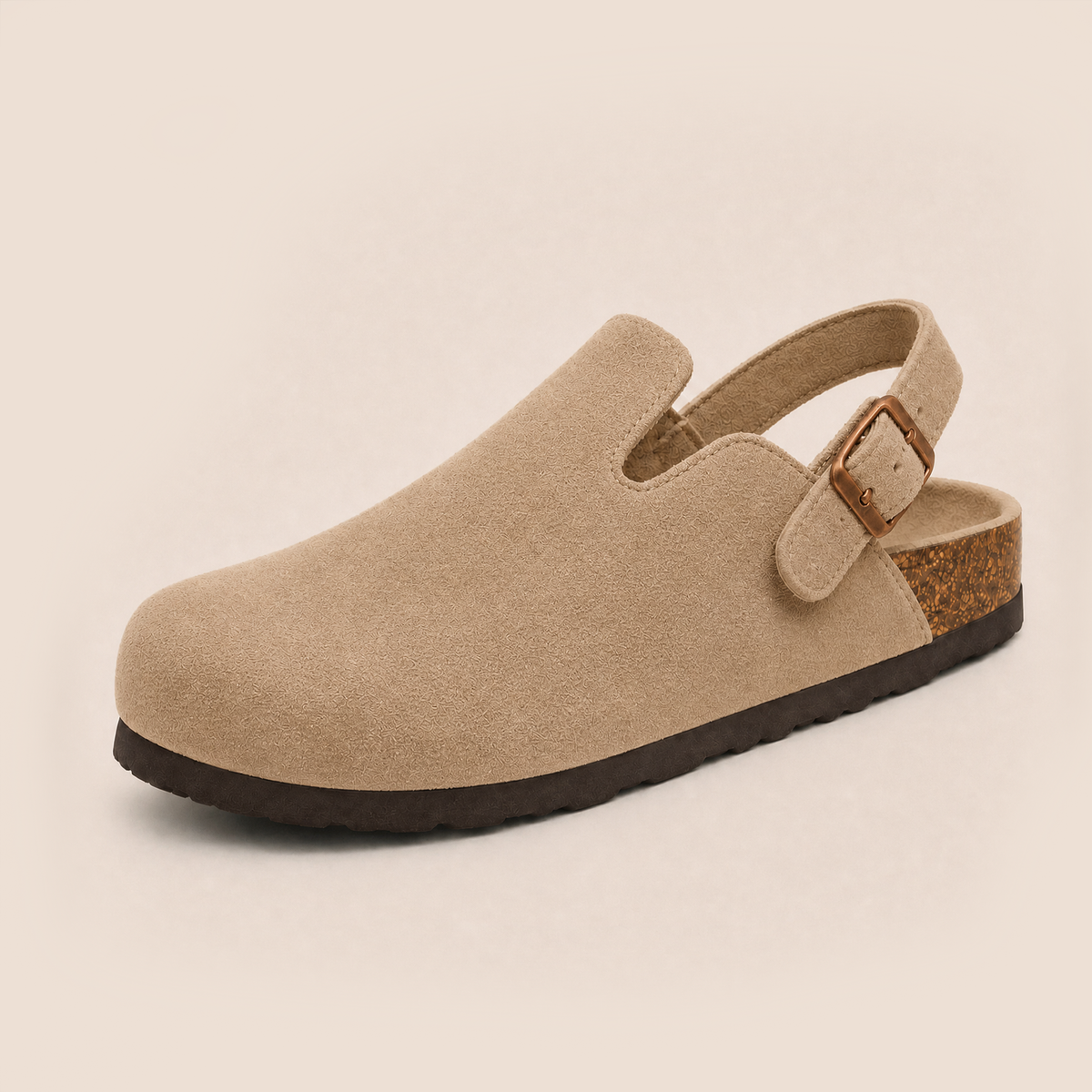 The Backstrap Suede Clog in Taupe