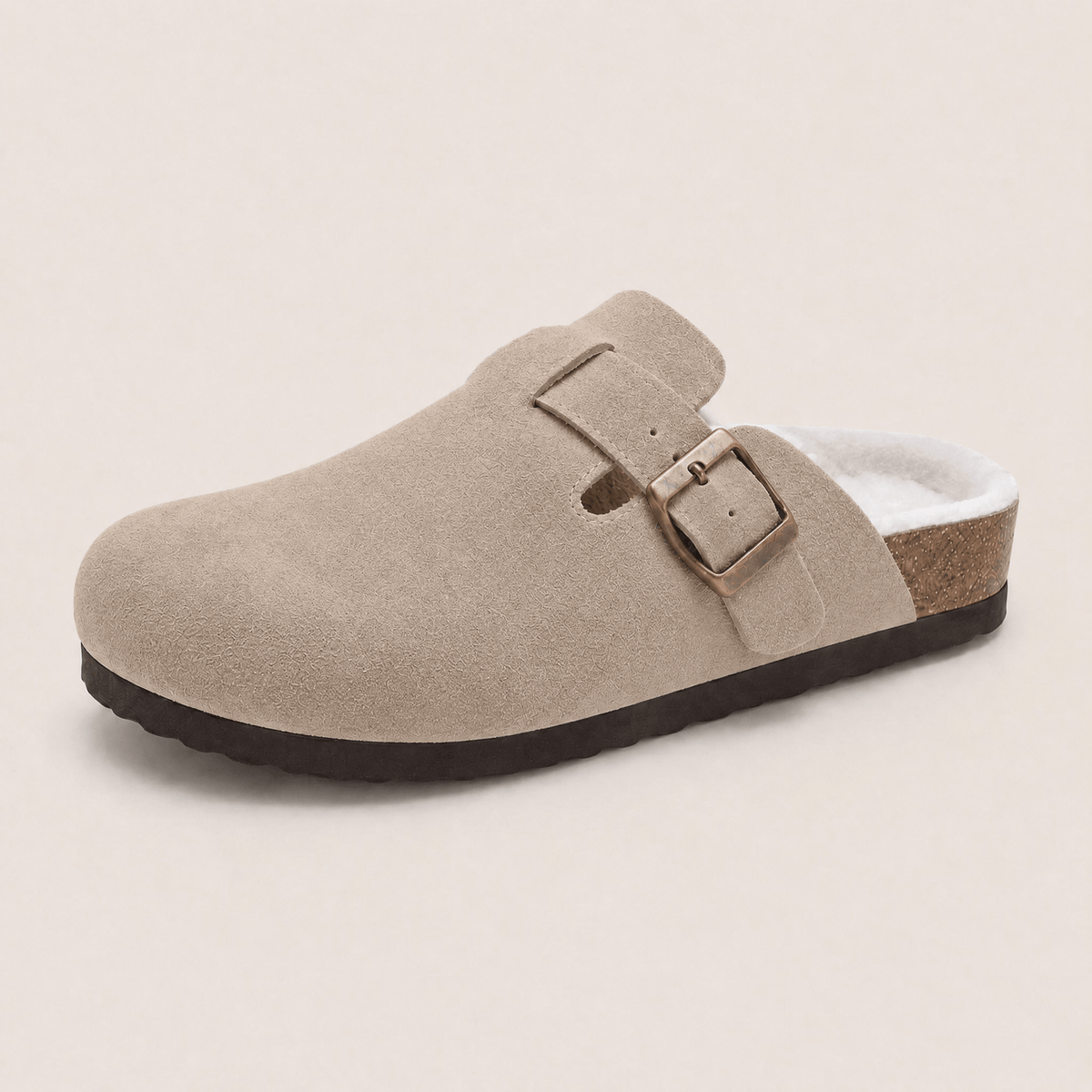 The Faux Fur-Lined Suede Clog